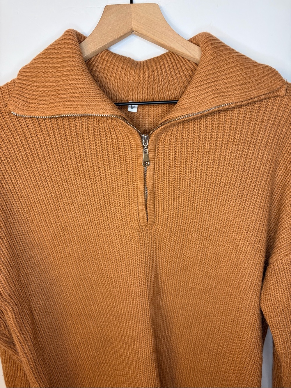 Simlakey Women’s Caramel Brown 1/4 Zip Sweater, Size Medium - Picture 3 of 7